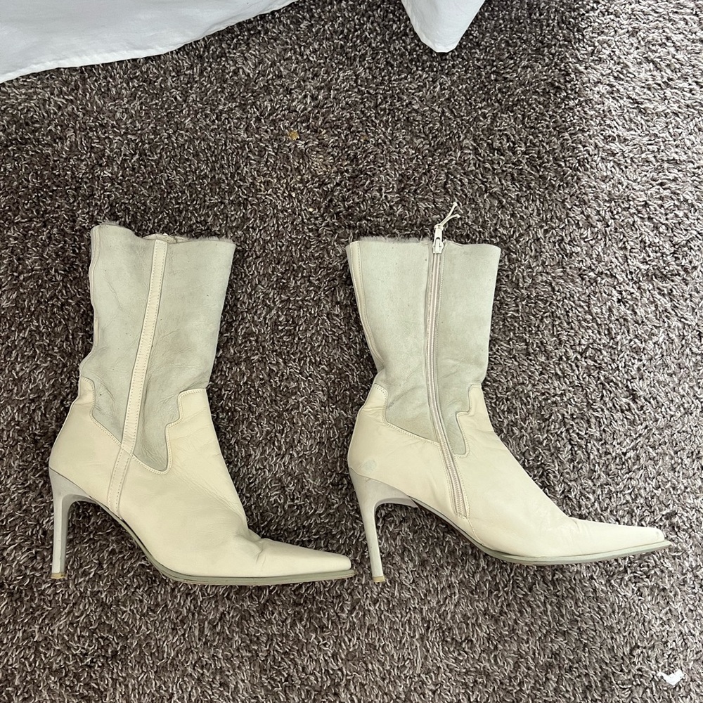 Vintage suede and fur heeled boots